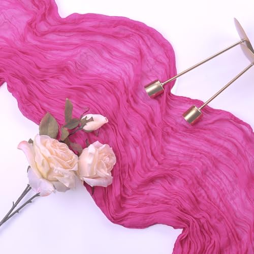 6 Pack Hot Pink Cheesecloth Table Runner 35 x 120 Inch - color: Hot Pink, size: 6 Pcs - 10 Ft