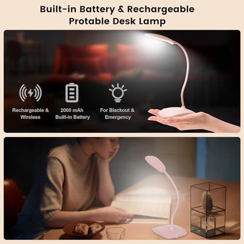 Portable Battery Powered Desk Lamp Small Rechargeable LED Table Light - color: Pink(2PACK)