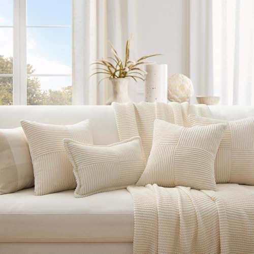 Topfinel Decorative Beige Pillow Covers Set of 4,Boho Pillow Covers Soft and Cozy Velvet Double-Sided Designs,Mix and Match for Couch Boho Farmhouse Fall Home Decor 16x16 Inch - color: Beige, size: 16" x 16" (Pack of 4)