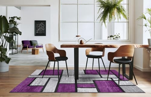 Modern 5x7 Purple Geometric Living Room Rug - Area Rugs for Living Room Dining & Bedroom - Hand Carved Runner Carpet - Durable Polyester - Non-Fade Stain-Resistant - Turkish Made - color: Purple, size: 5' x 7' (Rectangular)