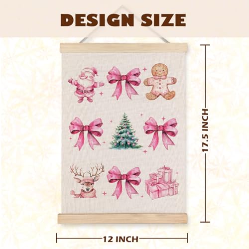 Coquette Pink Christmas Bow Gingerbread Wall Art, 12x16 Inch, With Wooden Poster Hanger for Home Office - color: Christmas Pink Bow, size: 12x16