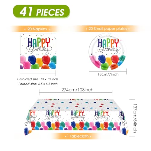41PCS Happy Birthday Decorations Colorful Birthday Themed Decorations Includes Disposable Paper Plates and Napkins,Tablecloth for Kids' Boys Girls Baby Shower - color: Colorful Birthday