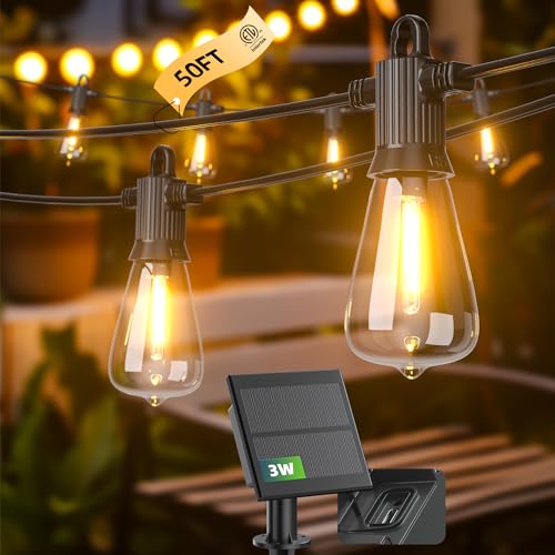 Kawaya ST38 Solar Outdoor String Lights 50FT for Patio Garden Porch Bistro - size: 50FT New