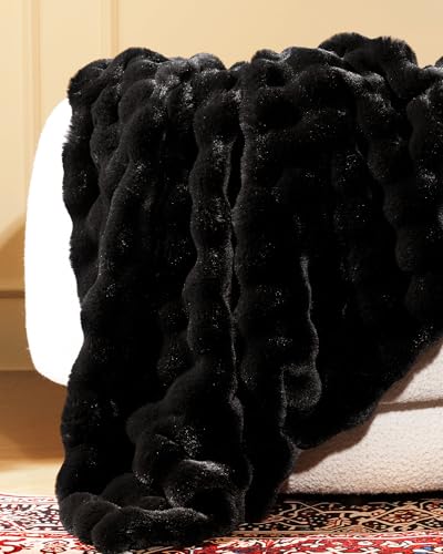 Ultra Soft Cozy Faux Fur Throw Blanket, Fuzzy Plush Thick Bubble Blanket, Oversize Luxury Fluffy Blanket for Couch, Bed, and Living Room, 60x80 Inches, Black - color: Black, size: Twin(60" X 80")