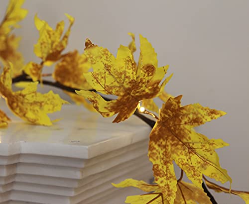 LITBLOOM Lighted Fall Garland with Timer 6FT 24 Warm White LED, Maple Leaf Vine with Lights Battery Operated for Mantle Fireplace Autumn Thanksgiving Harvest Decoration Indoor Outdoor - style: Yellow Maple