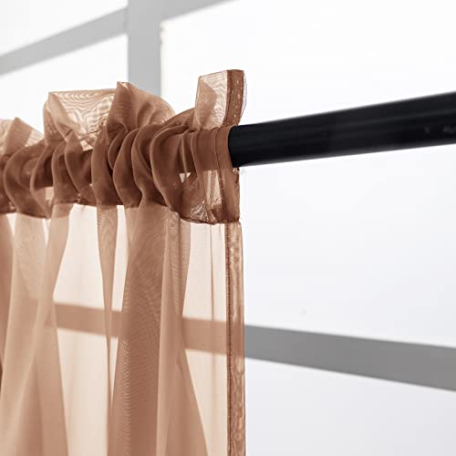 Beaded Sheer Valance Curtains for Living Room,Rod Pocket Farmhouse Window Valance, Bead Trim Tassel Voile Sheer Curtain Valance for Bedroom Bathroom Cafe 51x24 Inches (Brown) 1PC - color: Brown