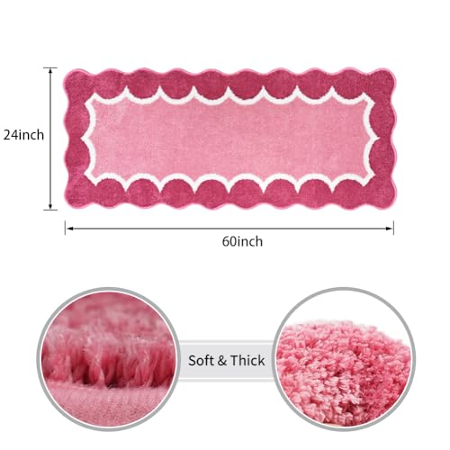 Scalloped Rose Pink Bathroom Rug Runner, Non Slip Absorbent 24"x59" - color: Rose Pink, size: 2' x 4'92" (Rectangular)
