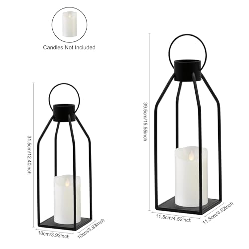 Black Metal Candle Lanterns, 2 Pack