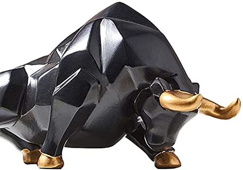 Bull Statue Abstract Bull Sculpture Resin Wolf Figurine Animal Wildlife Ornaments for Living Room Bedroom Office Cabinets - Black S Head Down