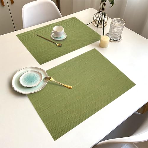 Green Vinyl Placemats Set of 6, Heat Resistant Table Placemats - color: Green