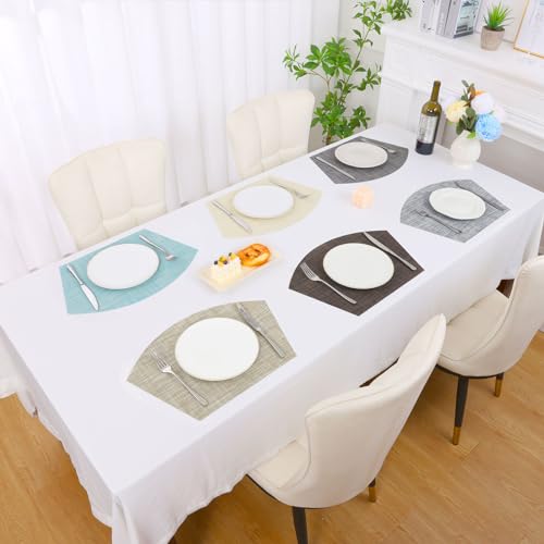 SHACOS Wedge Placemats Set of 4 Woven Vinyl Round Table Placemats Wipe Clean Round Table Mats Indoor Outdoor, Blue - color: Linen Blue
