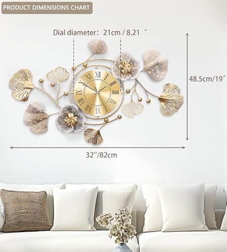 33" Modern Farmhouse Large Decorative Wall Clock, Ginkgo Metal Art - color: Retro Coffee Color - Rome, size: 32 x 18 inches