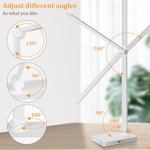 LED Desk Lamp with USB Ports,Touch Desk Lamps for Home Office with 5 Modes - color: White