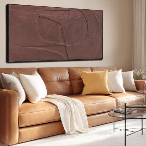 Framed Neutral Large Wall Art 3D Textured Painting for Living Room 29"x58" - color: Brown, size: 58"L x 29"W
