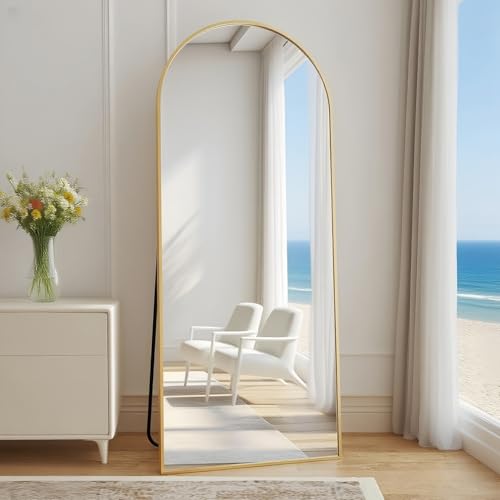Rowjut Floor Mirror Arched Full Length Mirrors, Mirror Full Length Standing Hanging or Leaning Against Wall, 59"x18" Large Full Body and Wall Mounted Mirror for Bedroom Living Room, Gold - color: Gold, size: 59"L x 18"W