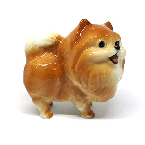 Handmade Ceramic Brown Standing Pomeranian Figurine, Shelf Decor