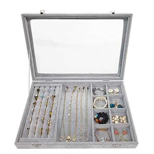 Ice Velvet Jewelry Organizer Box for Women Girlfriend Wife - color: 8 Grids & 5 Slots & 6 Necklace Hooks