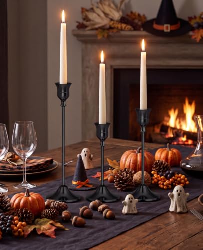 Black Candlestick Holders Set of 3 Weighted Stable Base - color: Black, size: Set of 3