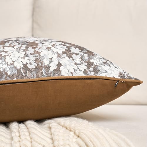 Alerfa Brown Neutral Floral Pillow Cover 18 x 18 Inch, Vintage Chenille Square Couch Pillow Cover Soft Decorative Farmhouse Accent Pillowcase for Living Room Bedroom - color: Brown, size: 18" x 18" (Pack of 1)