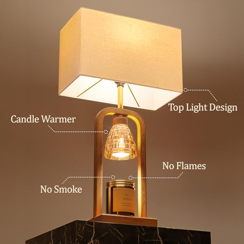 PoKat Electric Candle Warmer Lamps Gold, Lamp Candle Warmers with Timer Dimmer, Wax Light Warming Table Lamps Set of 2 for Jar Candles, Modern Bedside Lamp for Home Decor Living Room, Bulb Included - color: Set of 1 - Oak Wood With Wood-print Finish
