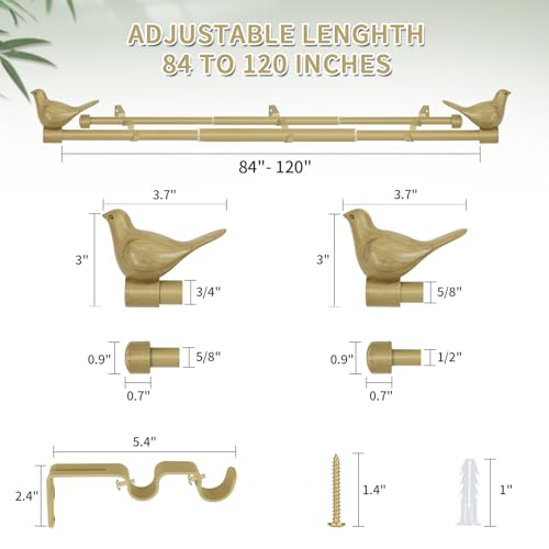 3/4" Diameter Farmhouse Double Window Treatment Curtain Rod, Bird Finials (84"-120", Cottage) - color: Cottage, size: 84"-120"