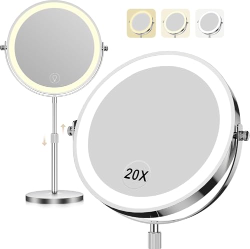 Dienmern Makeup Mirror, 1X/20X Rechargeable Vanity Mirror with Lights - color: Chrome
