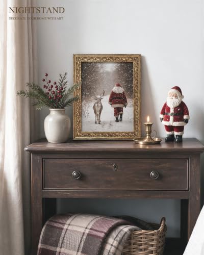 VIYYIEA Gold Framed Canvas Wall Art, Santa and Reindeer Art, 11x14 Inch - color: Santa and Reindeer