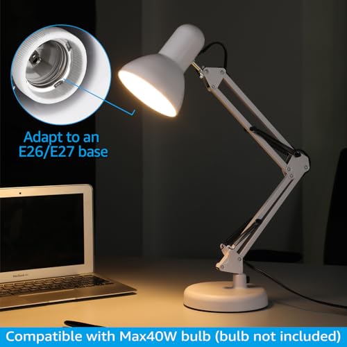 TORCHSTAR Metal Desk Lamp, Adjustable Swing Arm, E26, White (Pack of 2) - color: White, size: 1 Unit (Pack of 2)