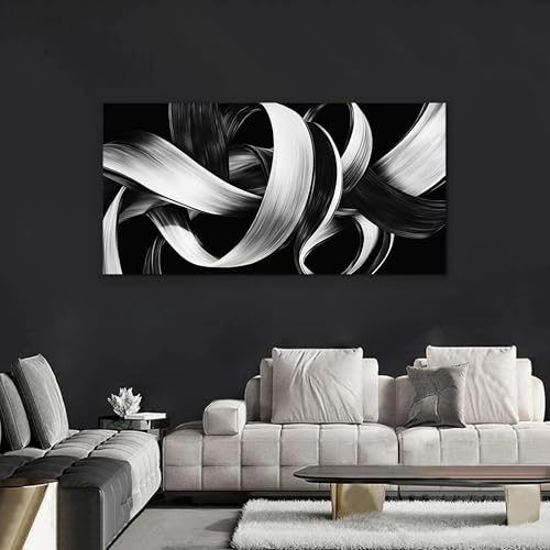 Modern Abstract Wall Art Black and White Curve Line Decor 20"X40" - size: 20"L x 40"W
