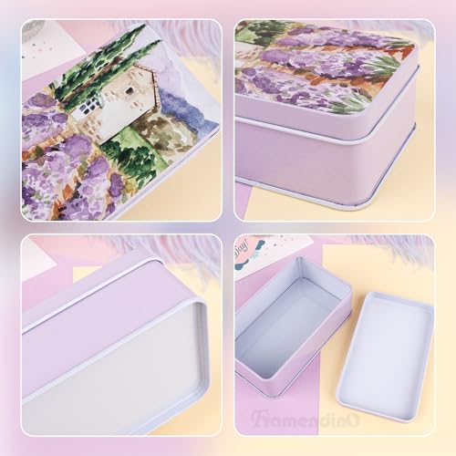 Framendino, 5 Pack Mini Tinplate Tin Boxes Lavender Trinket Jewelry Coin Containers for Jewelry Storage Case - color: Lavender 2