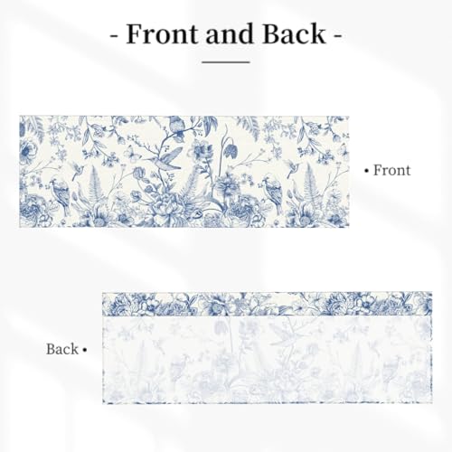 Giwawa Blue Floral Valance Curtain 54 x 18 Inch Chinoiserie Flowers Vintage Toile Rod Pocket Top Treatment for Windows, Living Room Bedroom Kitchen Cafe Farmhouse Rustic Country Decor - color: Blue Flowers Birds, size: 54"W x 18"L (Pack of 1)