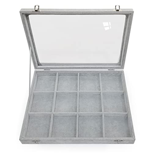 Removable 12 Grids Bracelet Organizer Box Ice Velvet Clear Lid - color: 12 Grids