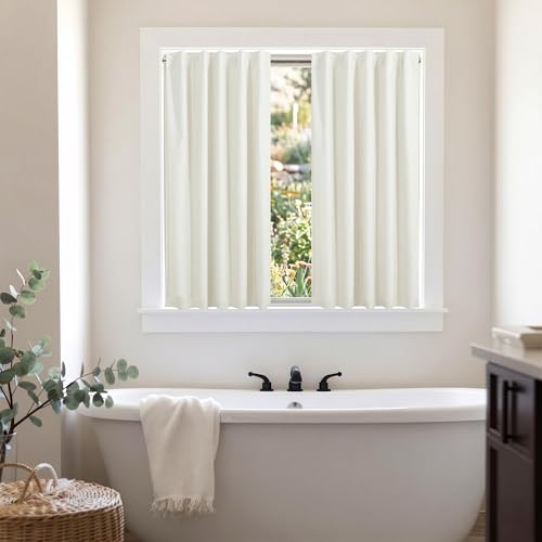 DANCURTON Short Linen Blackout Curtains 36 inch Length for Small Bedroom Window Thermal Insulated UV Blocking Cream Drapes for Kitchen Cafe Basement RV Bunk Privacy Tiers for Bathroom 2 Panel 42 x 36 - color: Natural, size: 42"W x 36"L (Pack of 2)