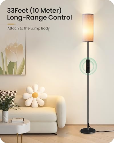 Dimmable Gray Floor Lamp for Living Room with Remote and Foot Switch, Corner Floor Lamp for Bedroom, Modern Standing Tall Lamp, 10W 900LM Bulb Included, 3000K-6500K, Linen Shade, FCC Listed H06LD05W1 - color: Gray