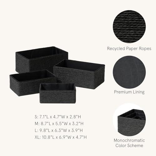 LA JOLIE MUSE Bathroom Basket Organizers, Paper Rope Storage, Black 4 Pack - color: Black