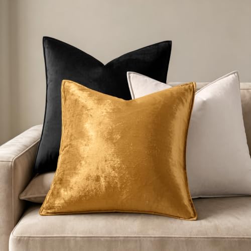 MIULEE Decorative Dark Gold Velvet Throw Pillow Covers for Couch 16x16 Inch - color: Dark Gold, size: 16" x 16" (Pack of 2)