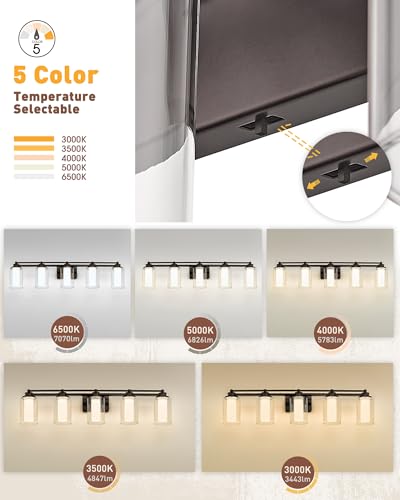 HWH 5-Light Bathroom Vanity Light Fixture, Clear Glass, 5HLT63B-5W-LED ORB - color: ORB + LED, size: 5 Lights