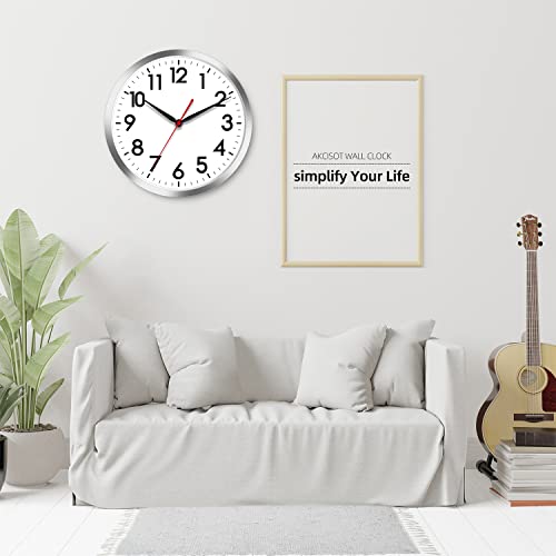 AKCISOT 14 Inch Wall Clock, Silent Battery Operated Analog Clock, Silver - color: B_silver, size: 14 Inch