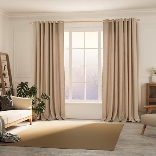 BGment Tan Curtains for Living Room 84 Inch Long - Burlap 2 Panels - color: Tan, size: 52"W x 84"L (Pack of 2)