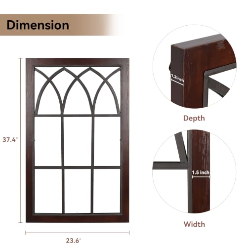 Rustic Window Mirror for Wall Decor, Wooden Frame Decorative Wall Mirror - color: Espresso