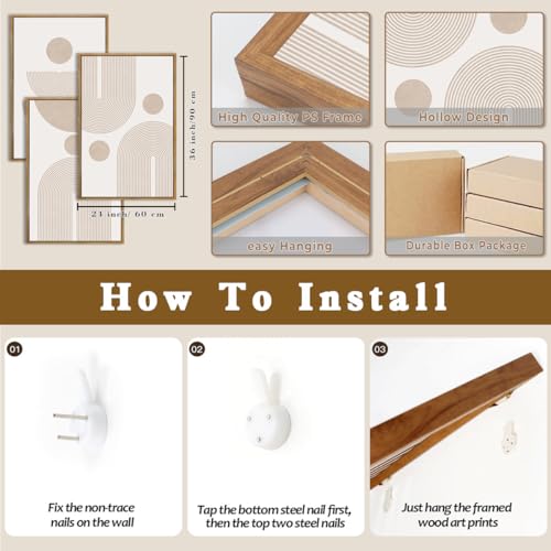 Large Boho Neutral Beige Framed Canvas Wall Art Set-24"x36"x3 - color: Boho Beige Arch Wall Art, size: 24"Lx36"W