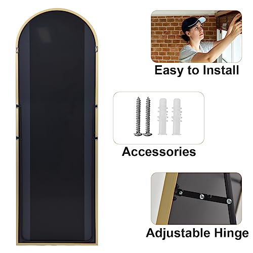 HARRITPURE 64"x21" Arched Full Length Mirror - color: Gold-rect Edge, size: 64"L x 21"W