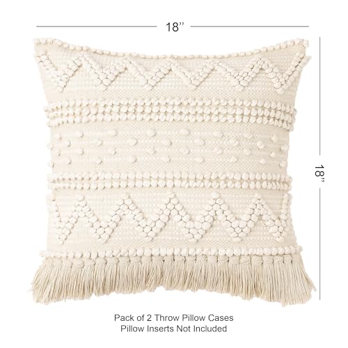 · REDEARTH · Textured Handwoven Throw Pillow Cases - Scandi Chic Natural - color: Scandi Chic Natural, size: 18" x 18" (Pack of 2)