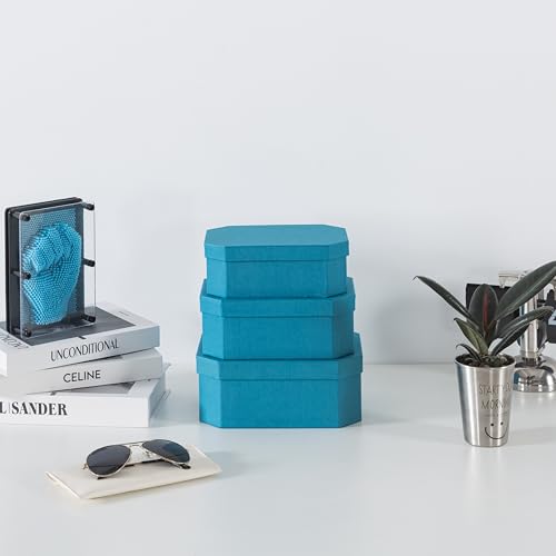 Soul & Lane - Blue Decorative Nesting Storage Boxes with Lids, Set of 3 - color: Blue