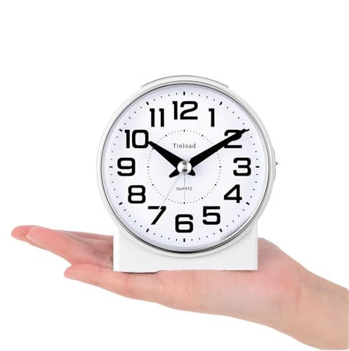 Tinload 4.3" No Ticking Analog Alarm Clock,Silent Readable for Seniors,Easy to Set,Gradual Rise Alarm,Big Numbers,On/Off Switch on Side,Gentle Wake,Snooze,Lighted on Demand,Battery Operated,White - color: White