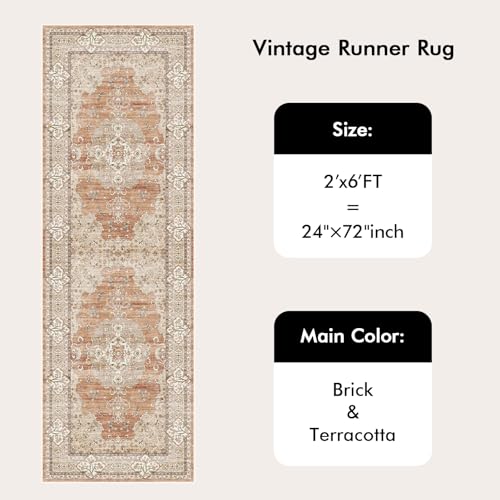 2x6 Washable Hallway Runner Rug - Non-Slip Throw Rugs Terracotta Beige - color: Brick/Terracotta, size: 2' x 6' (Rectangular)