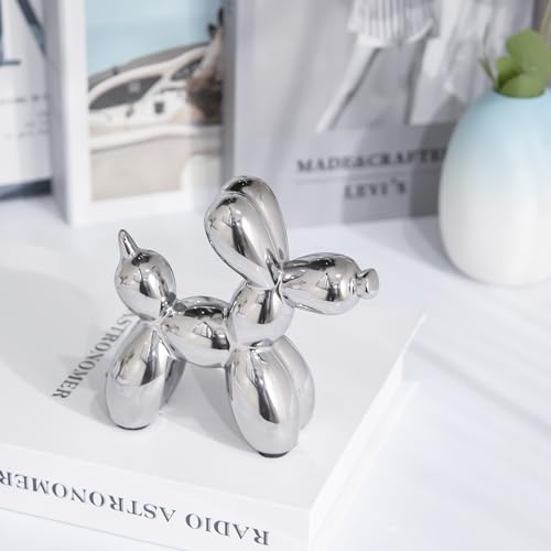 Ceramic Silver Balloon Dog Statue 4.3" Art Decor Sculpture - color: Sliver