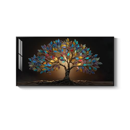 Large Framed Modern Tree of Life Wall Art for Living Room, 30x60 In - color: Jewel Tones, size: 60"L x 30"W
