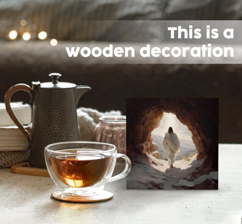 Jesus Easter Christian Wooden Box Signs, Religious Easter Decor, Jesus Resurrection Empty Tomb Christian Wood Sign Home Decor for Bedroom Church Desk Table Shelf 5x5 Inch - color: Empty Tomb