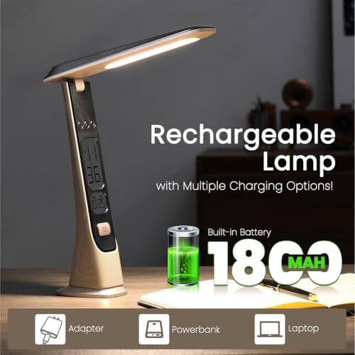 WILIT Rechargeable Lamps Cordless Table Lamp, Foldable Portable Desk Lamp, Battery Operated Lights with Stepless Brightness&Time Display for Home Office, Book Lights, Desk Accesories, Tea White - style: Classic-Tea White